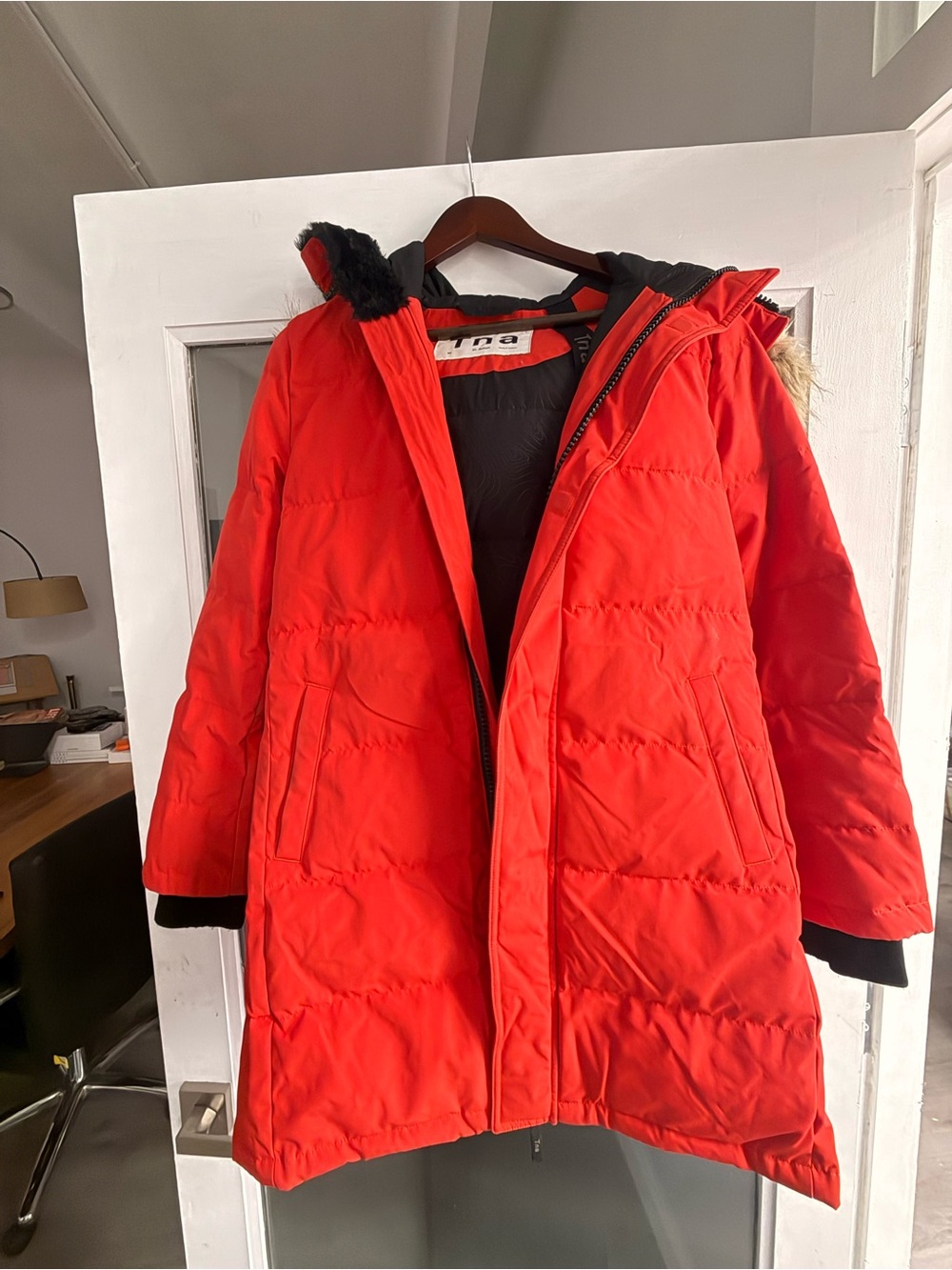 TNA Red Puffer Parka Coat - Hooded Winter Jacket